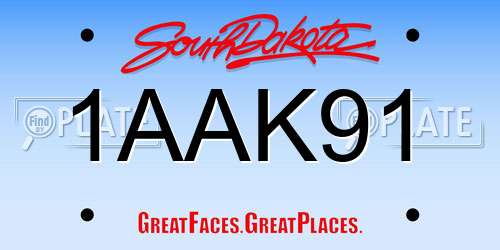 1AAK91 South Dakota License Plate