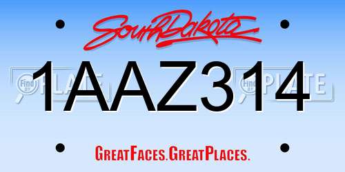 1AAZ314 South Dakota License Plate