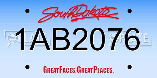 1AB2076 South Dakota License Plate