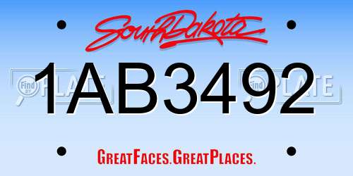 1AB3492 South Dakota License Plate