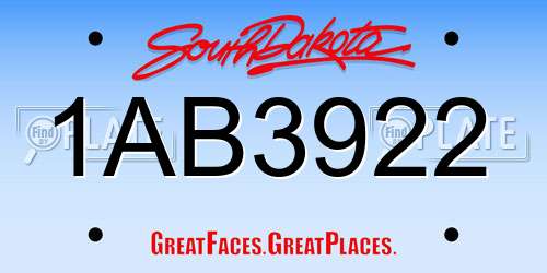 1AB3922 South Dakota License Plate