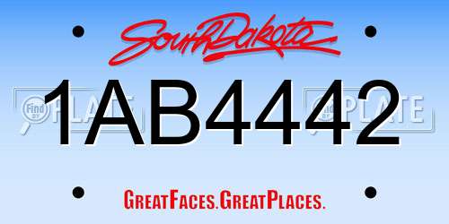 1AB4442 South Dakota License Plate