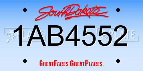 1AB4552 South Dakota License Plate