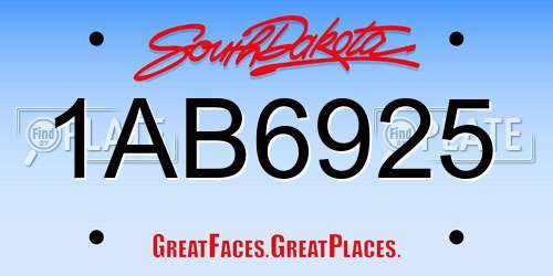 1AB6925 South Dakota License Plate