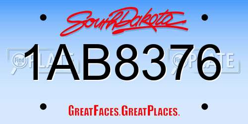 1AB8376 South Dakota License Plate