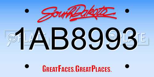 1AB8993 South Dakota License Plate