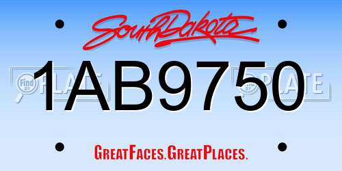 1AB9750 South Dakota License Plate