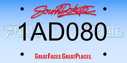 1AD080 South Dakota License Plate