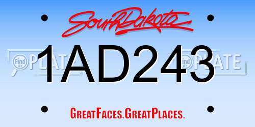 1AD243 South Dakota License Plate