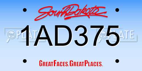 1AD375 South Dakota License Plate