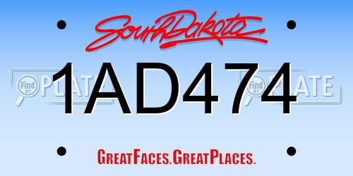 1AD474 South Dakota License Plate