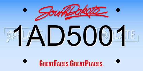 1AD5001 South Dakota License Plate