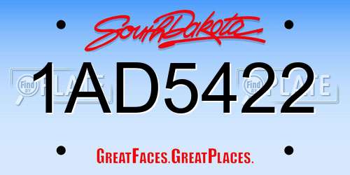 1AD5422 South Dakota License Plate
