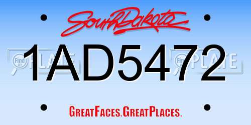 1AD5472 South Dakota License Plate