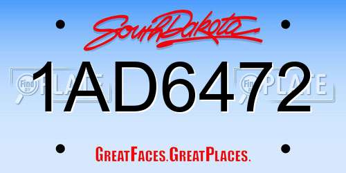 1AD6472 South Dakota License Plate