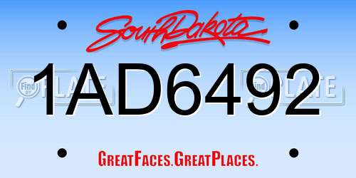 1AD6492 South Dakota License Plate