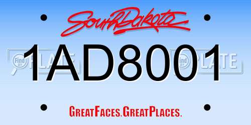 1AD8001 South Dakota License Plate