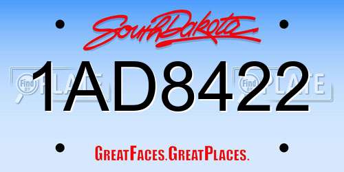 1AD8422 South Dakota License Plate