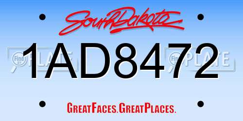 1AD8472 South Dakota License Plate