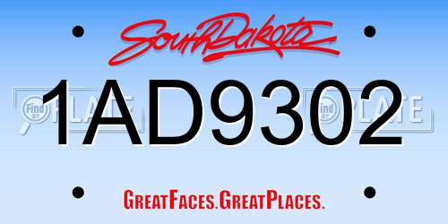 1AD9302 South Dakota License Plate