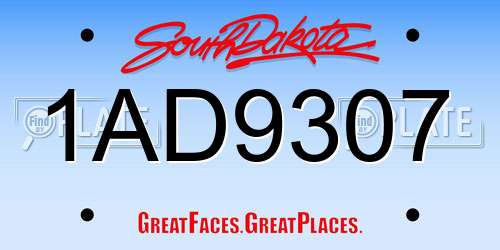 1AD9307 South Dakota License Plate