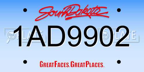 1AD9902 South Dakota License Plate
