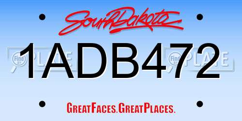 1ADB472 South Dakota License Plate