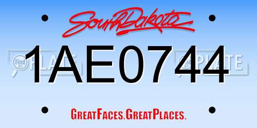 1AE0744 South Dakota License Plate