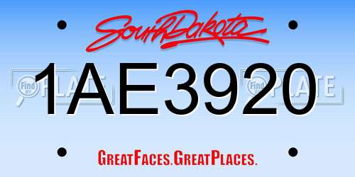 1AE3920 South Dakota License Plate