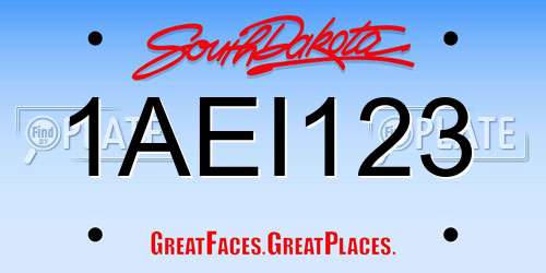1AEI123 South Dakota License Plate