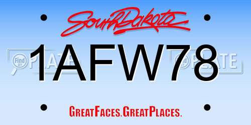 1AFW78 South Dakota License Plate