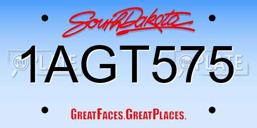 1AGT575 South Dakota License Plate
