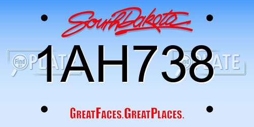 1AH738 South Dakota License Plate