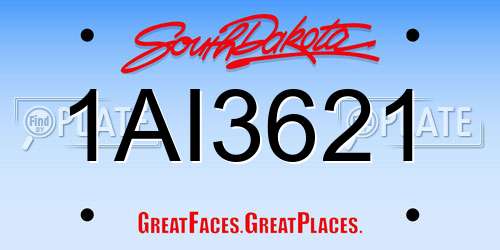 1AI3621 South Dakota License Plate