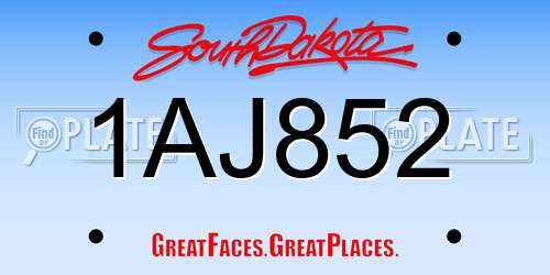 1AJ852 South Dakota License Plate