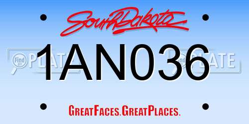 1AN036 South Dakota License Plate