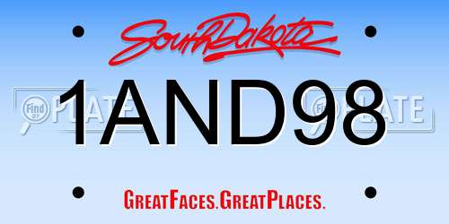 1AND98 South Dakota License Plate
