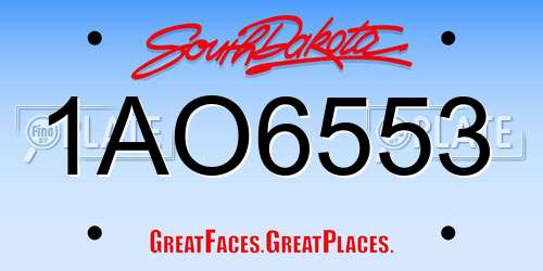1AO6553 South Dakota License Plate