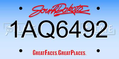 1AQ6492 South Dakota License Plate