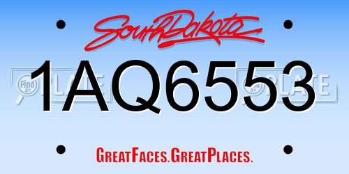1AQ6553 South Dakota License Plate