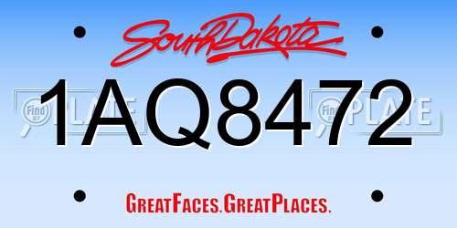 1AQ8472 South Dakota License Plate