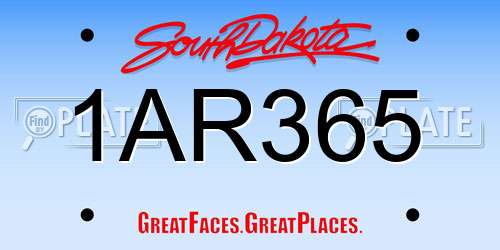 1AR365 South Dakota License Plate