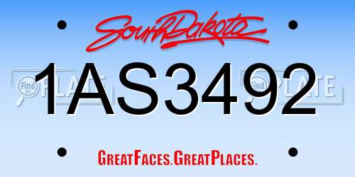 1AS3492 South Dakota License Plate