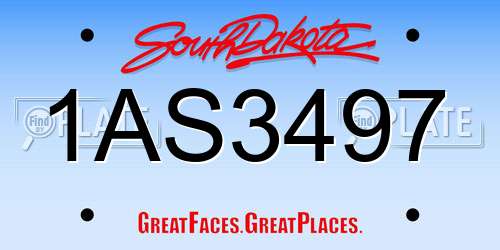 1AS3497 South Dakota License Plate