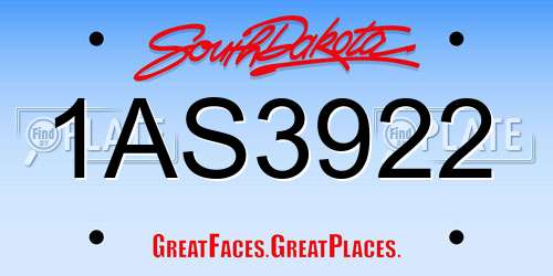 1AS3922 South Dakota License Plate