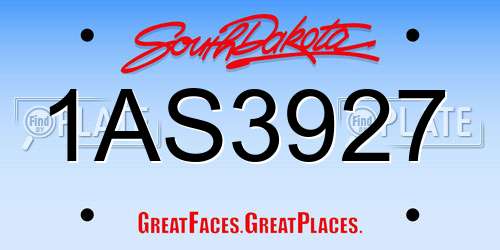 1AS3927 South Dakota License Plate