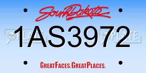 1AS3972 South Dakota License Plate