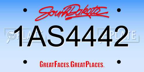 1AS4442 South Dakota License Plate