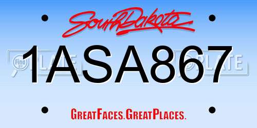 1ASA867 South Dakota License Plate