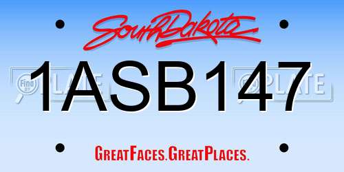 1ASB147 South Dakota License Plate